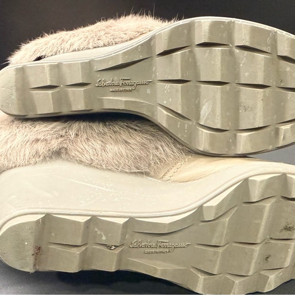 Salvatore Ferragamo Beige Faux Fur Wedge Boots - Picture 3 of 5